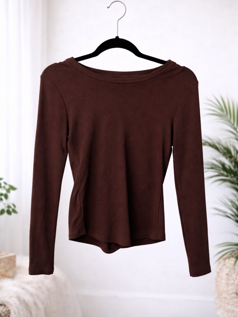 No Boundaries Brown Ribbed Long-Sleeve Top